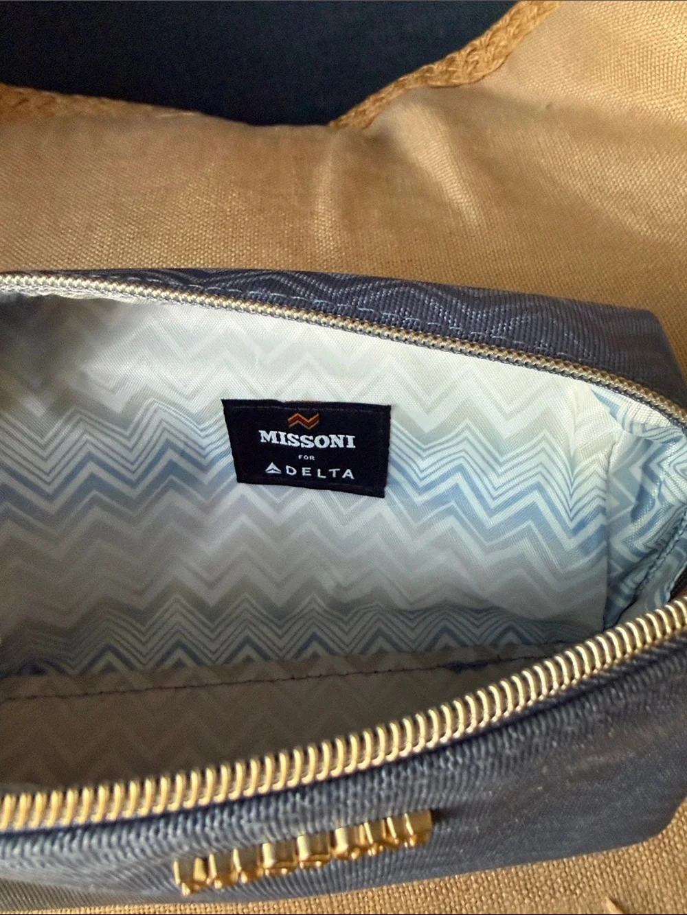 NEW Missoni Fabric Cosmetic Bag Blue Zigzag Travel Pouch